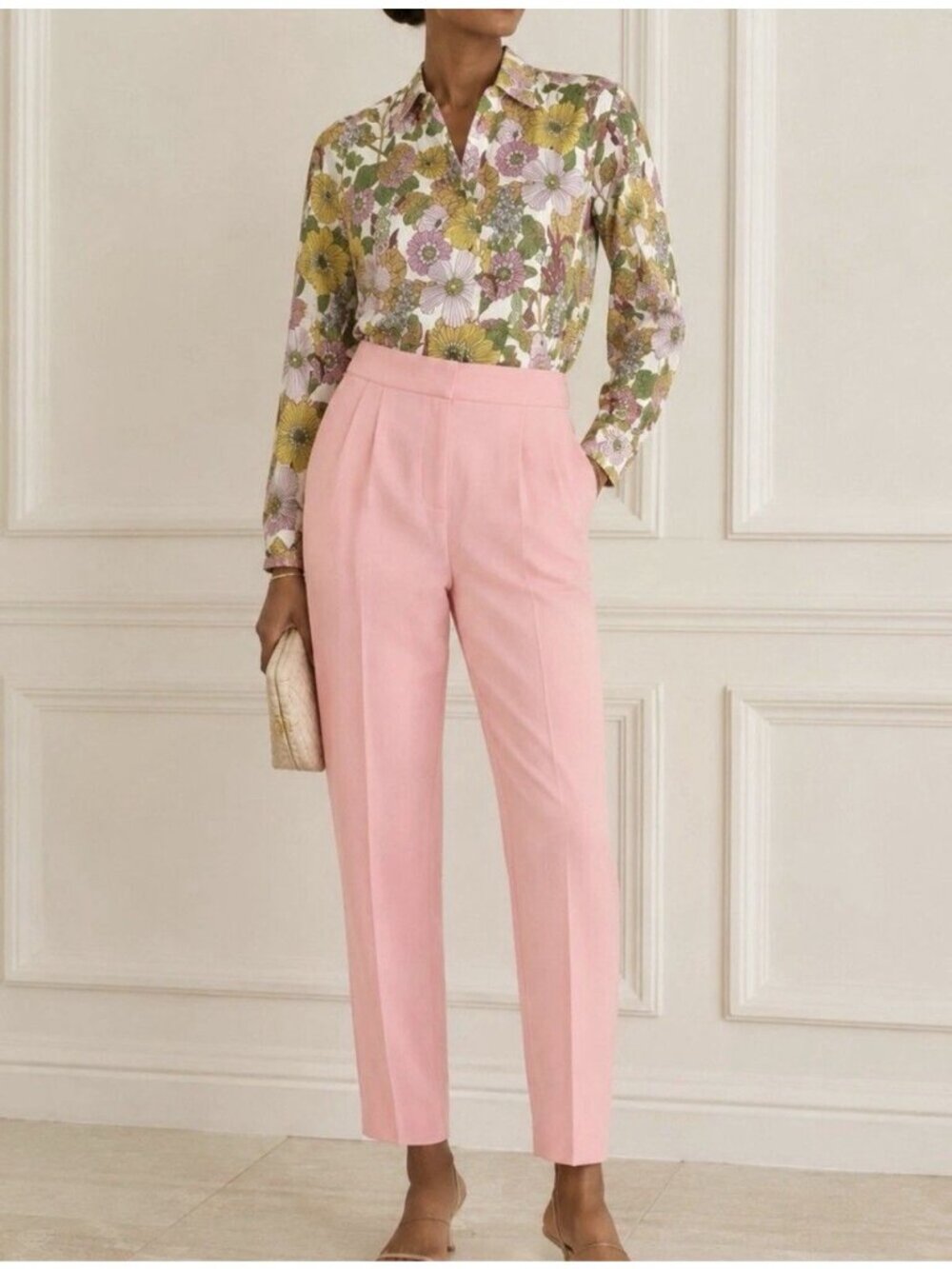 Tuckernuck Floral Jumpsuit Women Size 10 Pink Wide Leg Long Sleeve NWT